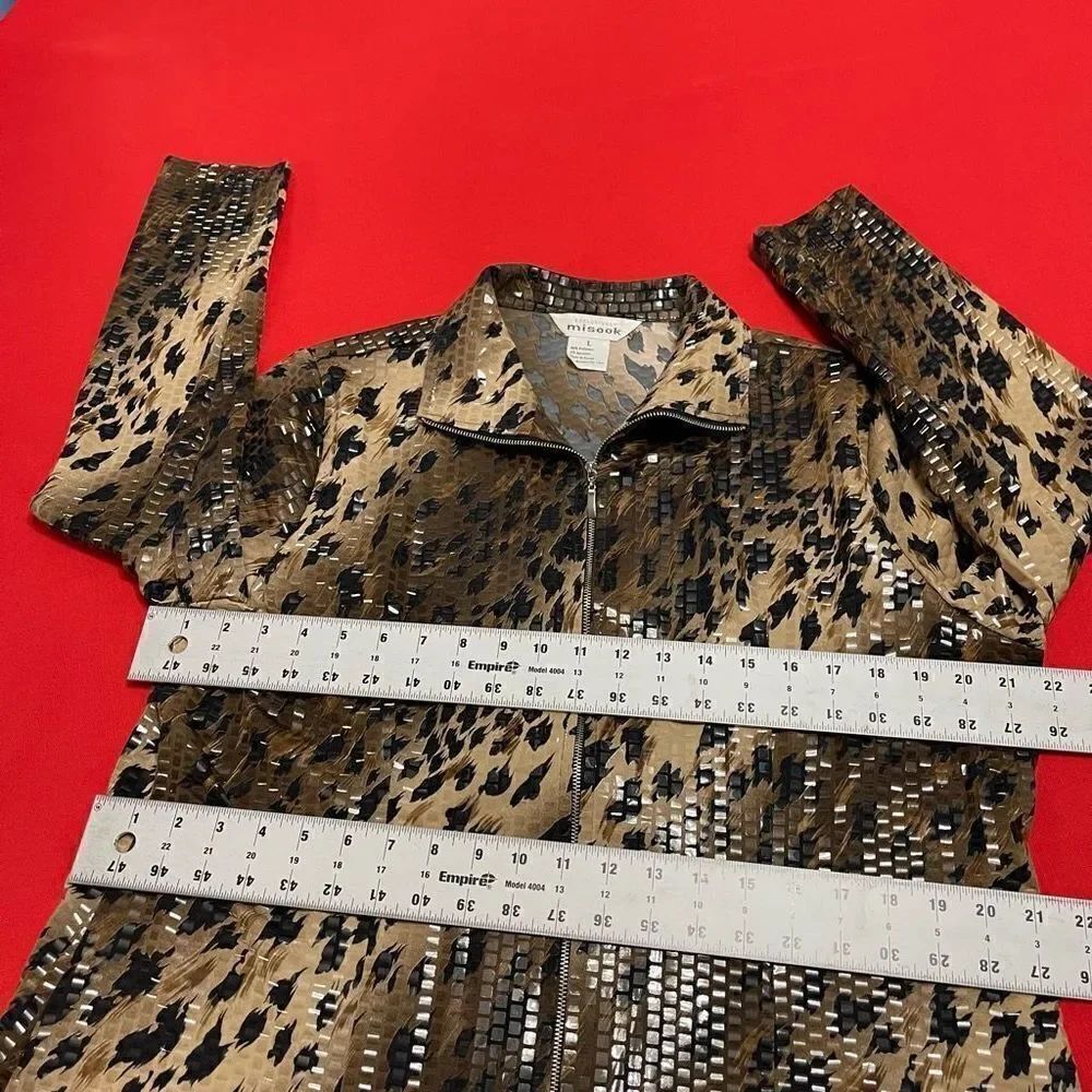 Exclusively Misook Leopard Print Full Zip Jacket Size Large - Picture 5 of 9